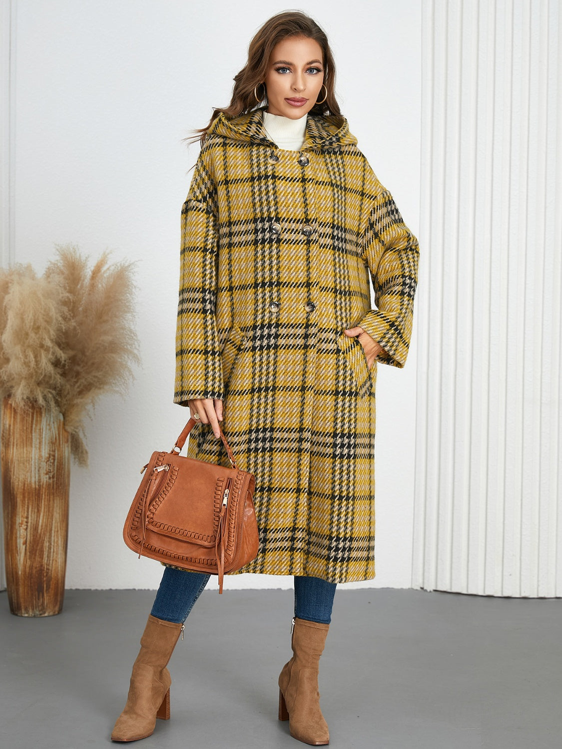 Mustard Plaid Longline Coat