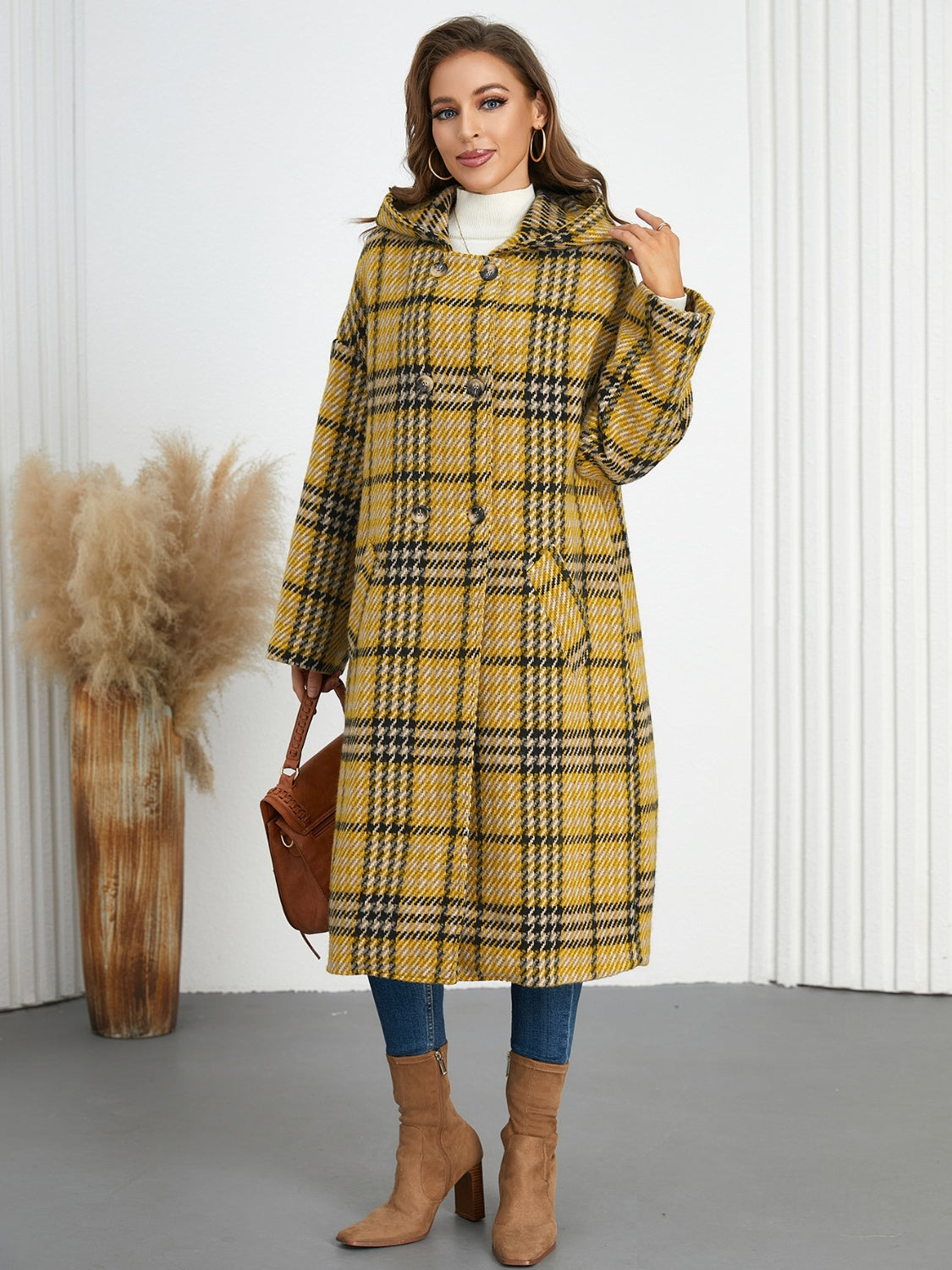 Mustard Plaid Longline Coat