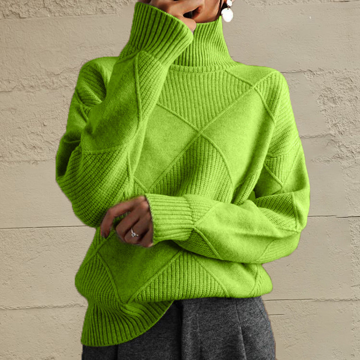 Geometric Turtleneck Sweater
