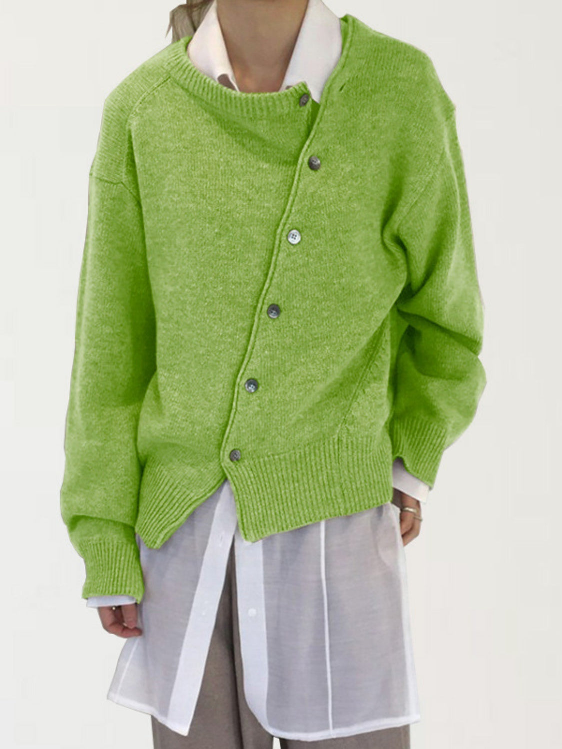 Drop Shoulder Buttoned Cardigan