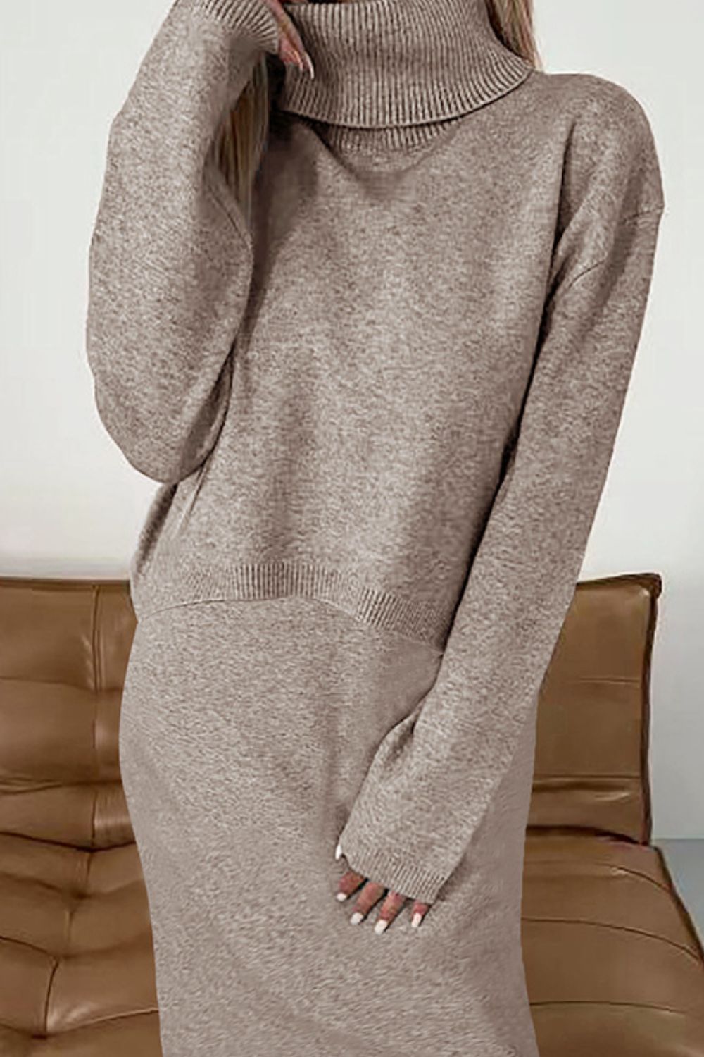 Turtleneck Shoulder Sweater and Midi Dress Sweater Set