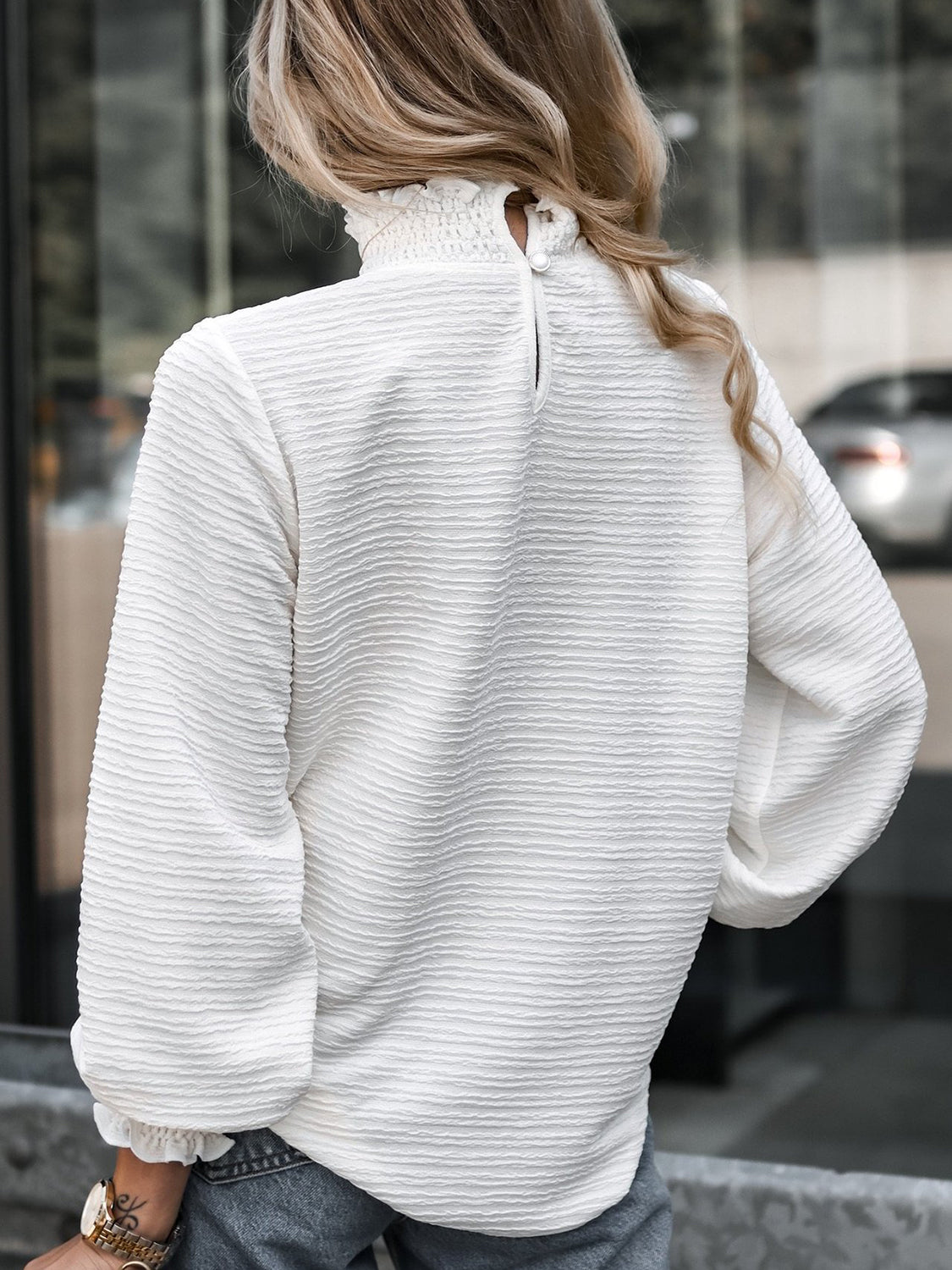 Smocked Long Sleeve Blouse