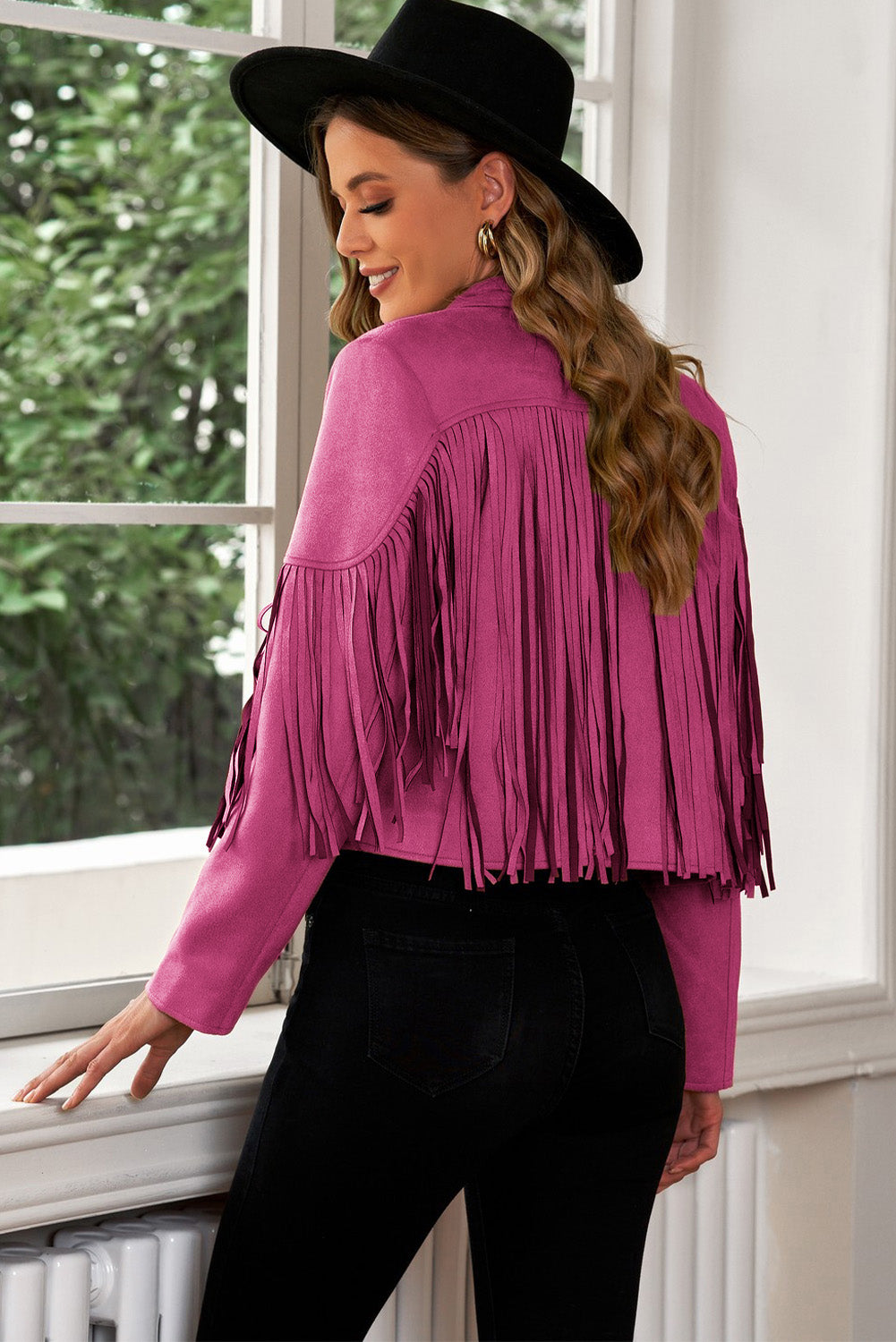 Fringe Trim Collar Cropped Blazer