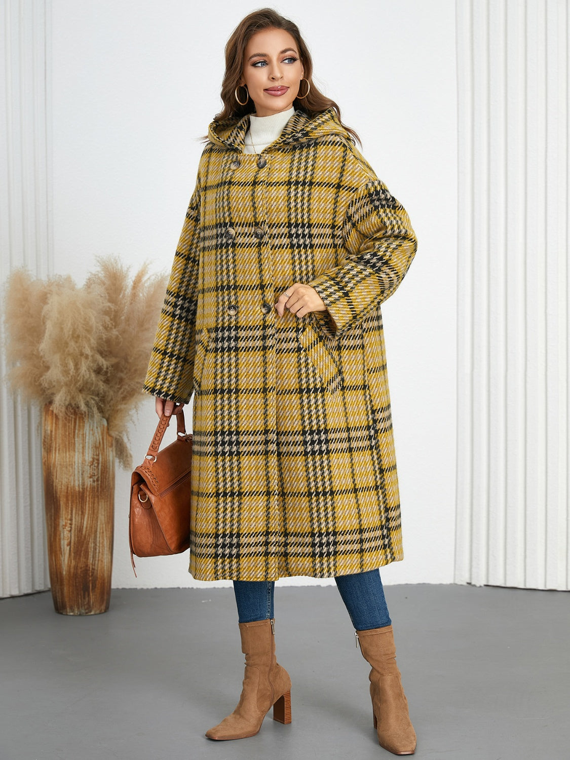 Mustard Plaid Longline Coat