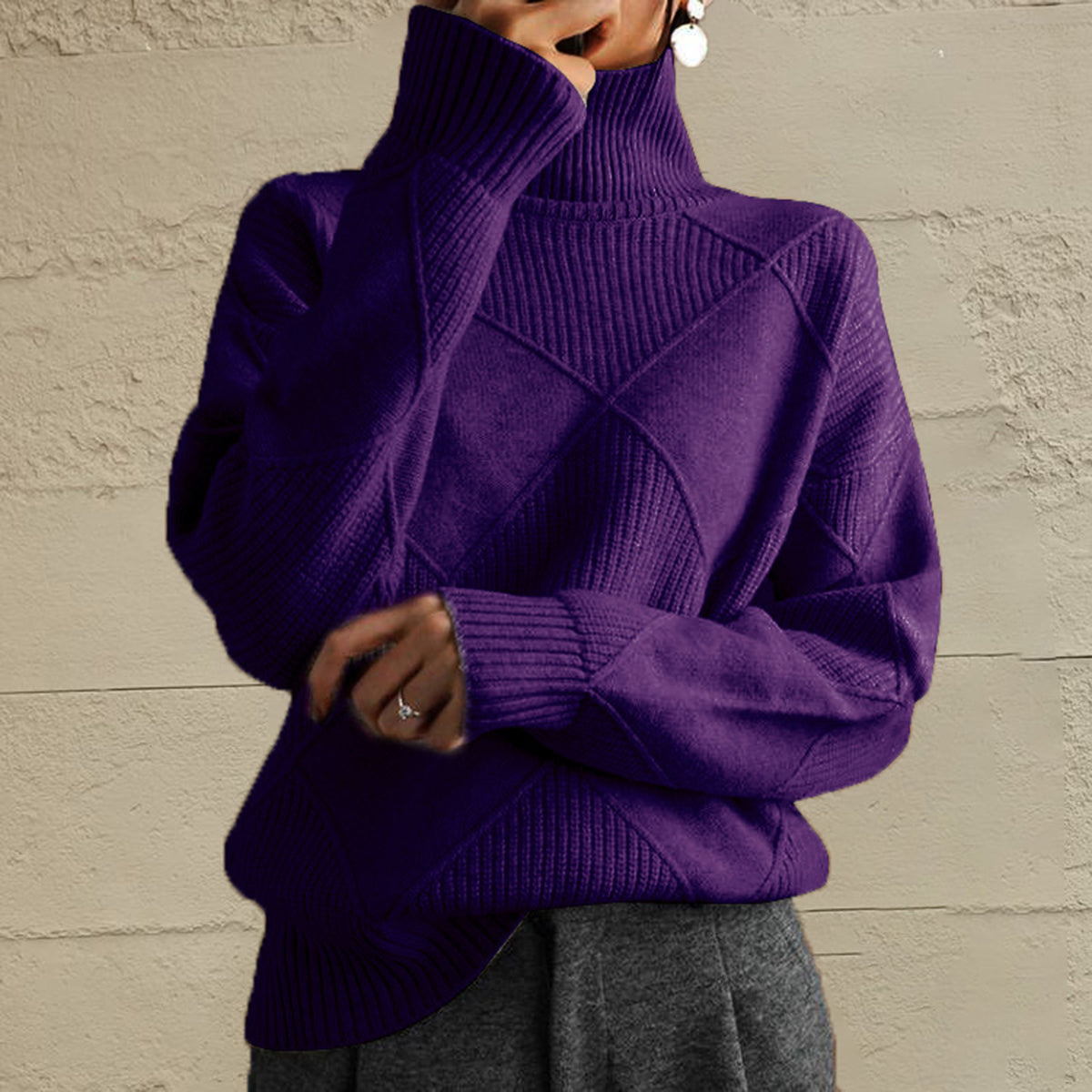 Geometric Turtleneck Sweater