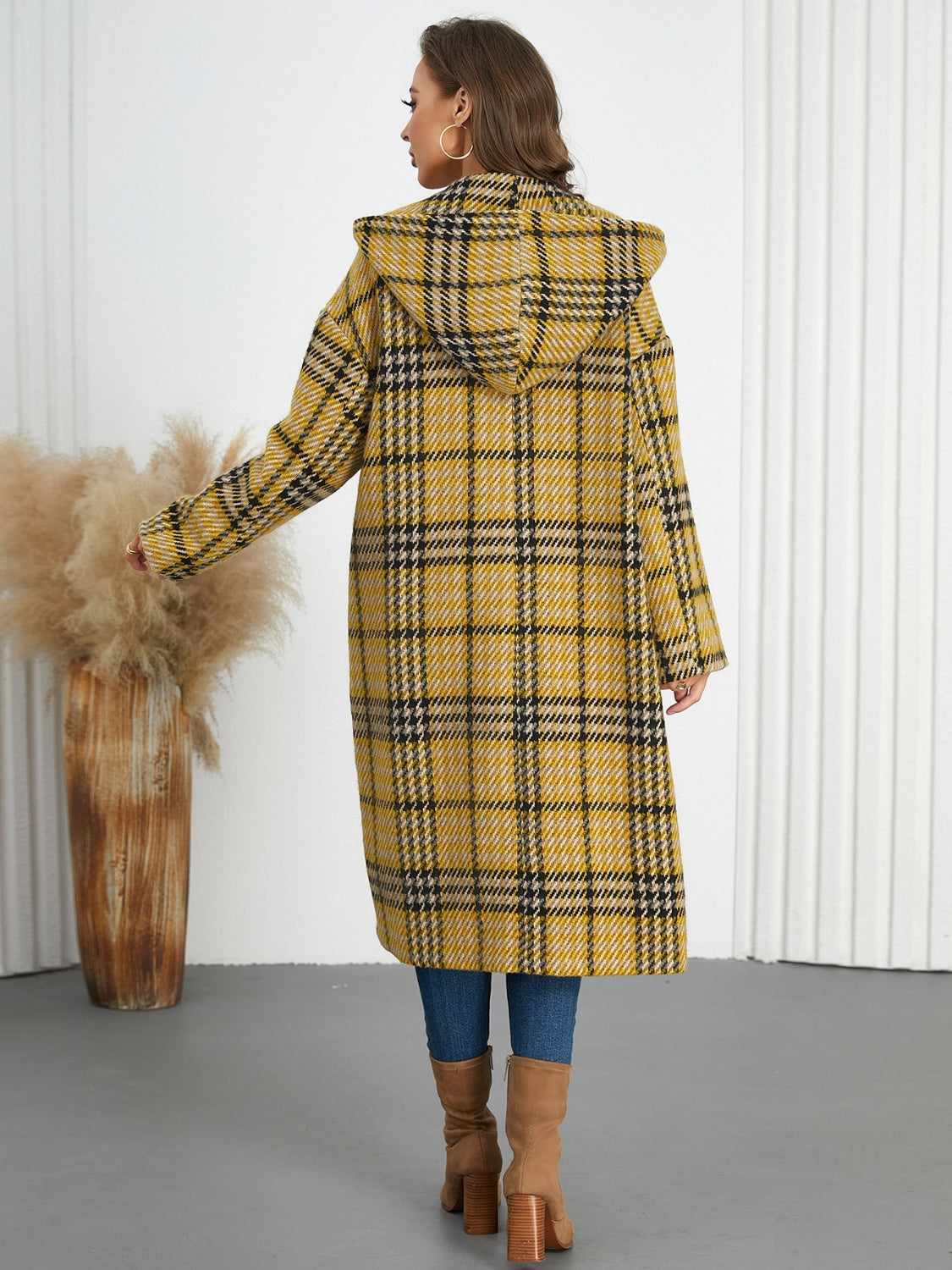 Mustard Plaid Longline Coat