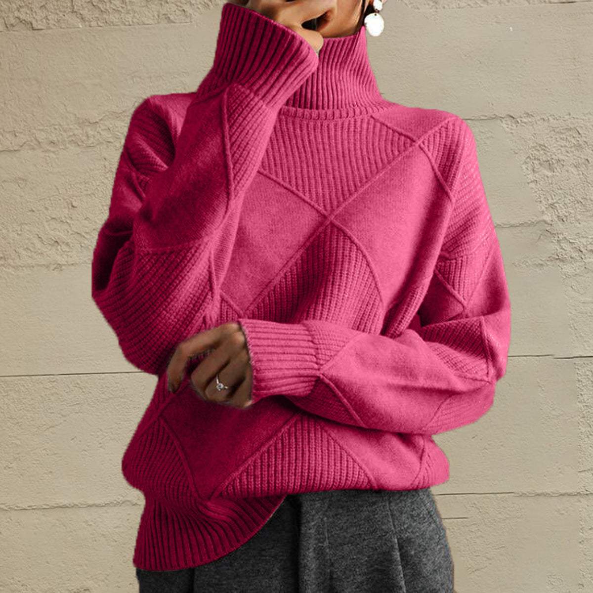 Geometric Turtleneck Sweater