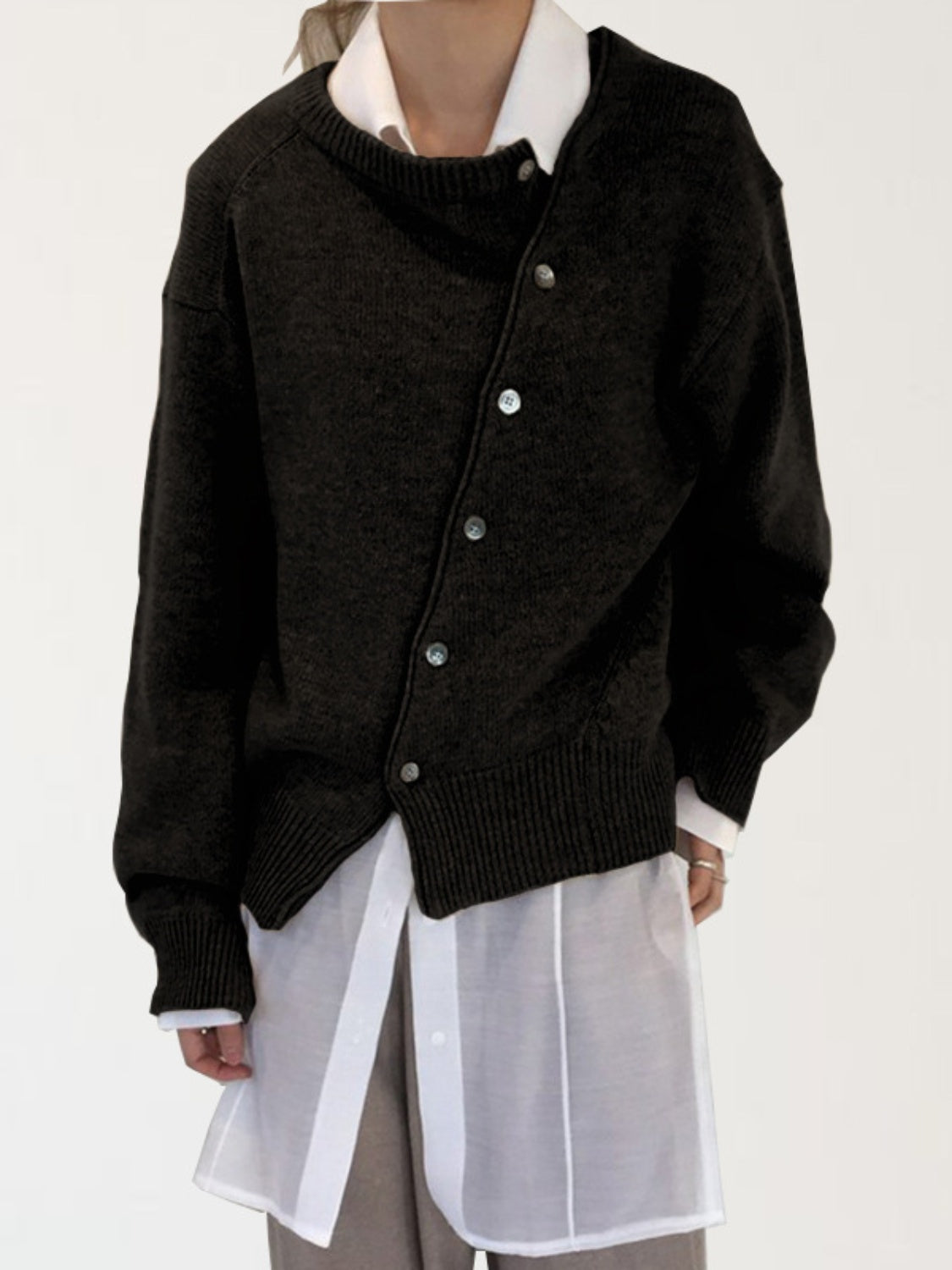 Drop Shoulder Buttoned Cardigan