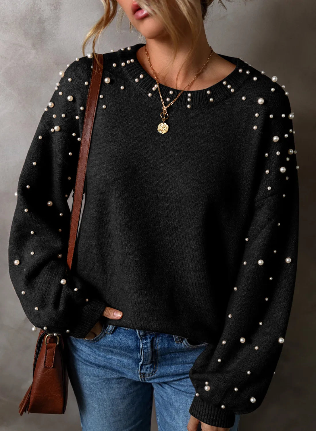 Pearl Detail Sleeve Sweater