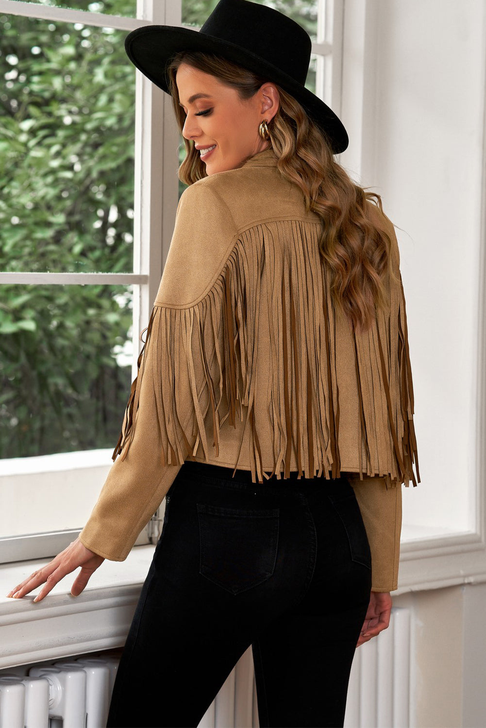 Fringe Trim Collar Cropped Blazer
