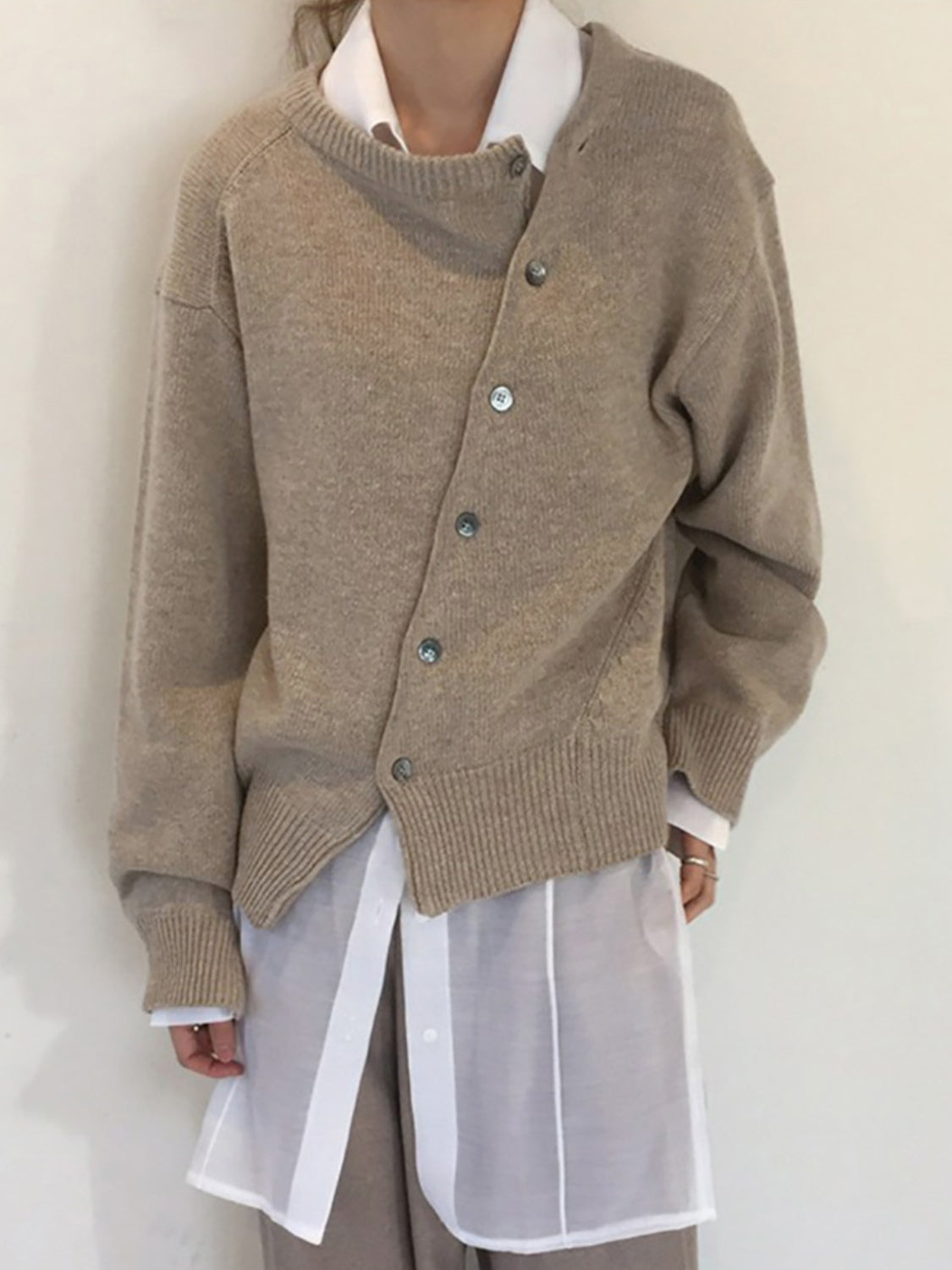 Drop Shoulder Buttoned Cardigan