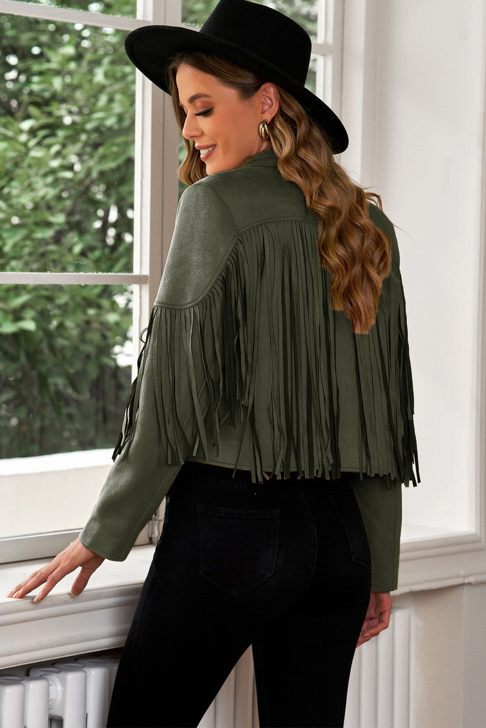 Fringe Trim Collar Cropped Blazer