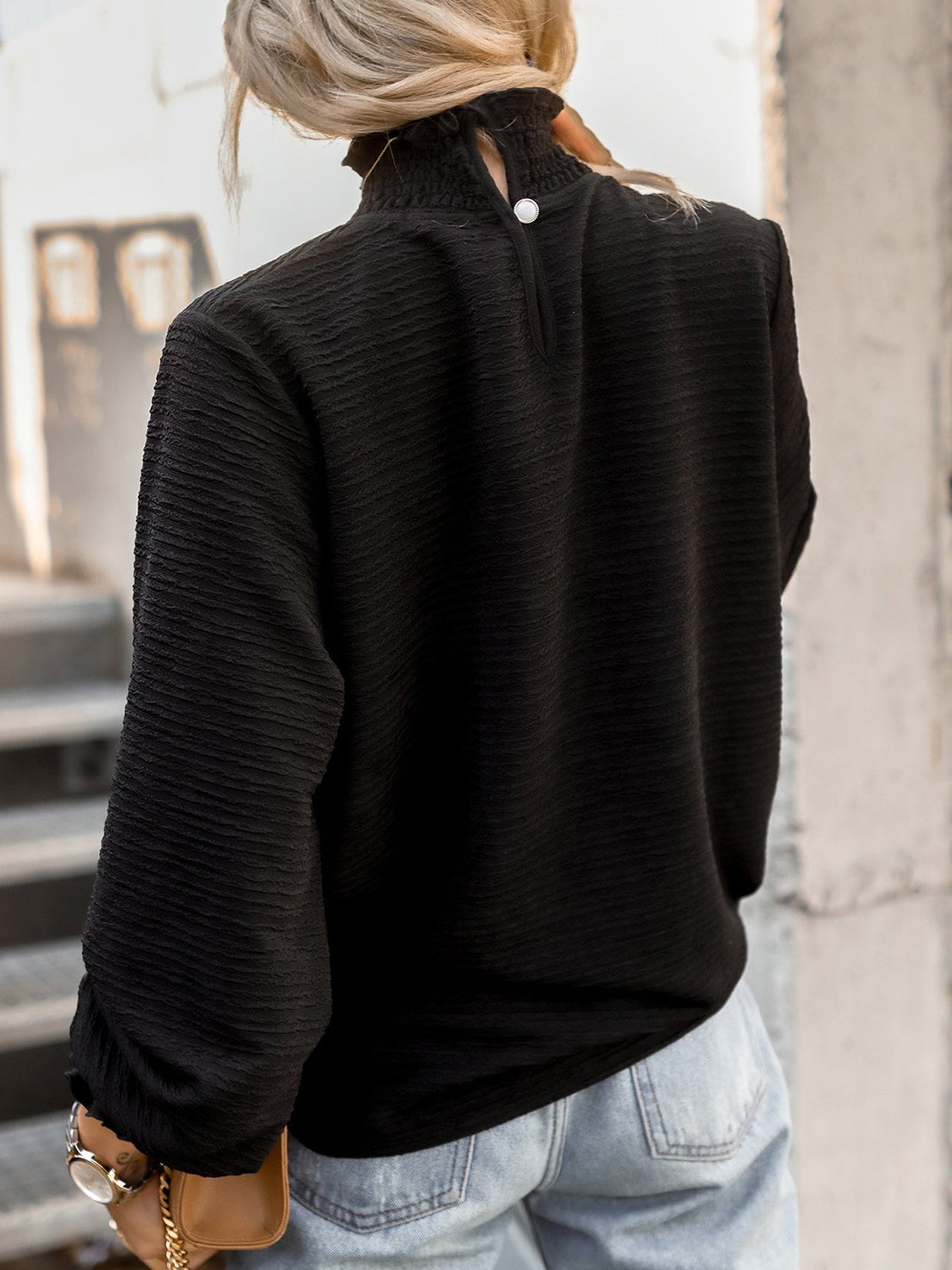 Smocked Long Sleeve Blouse