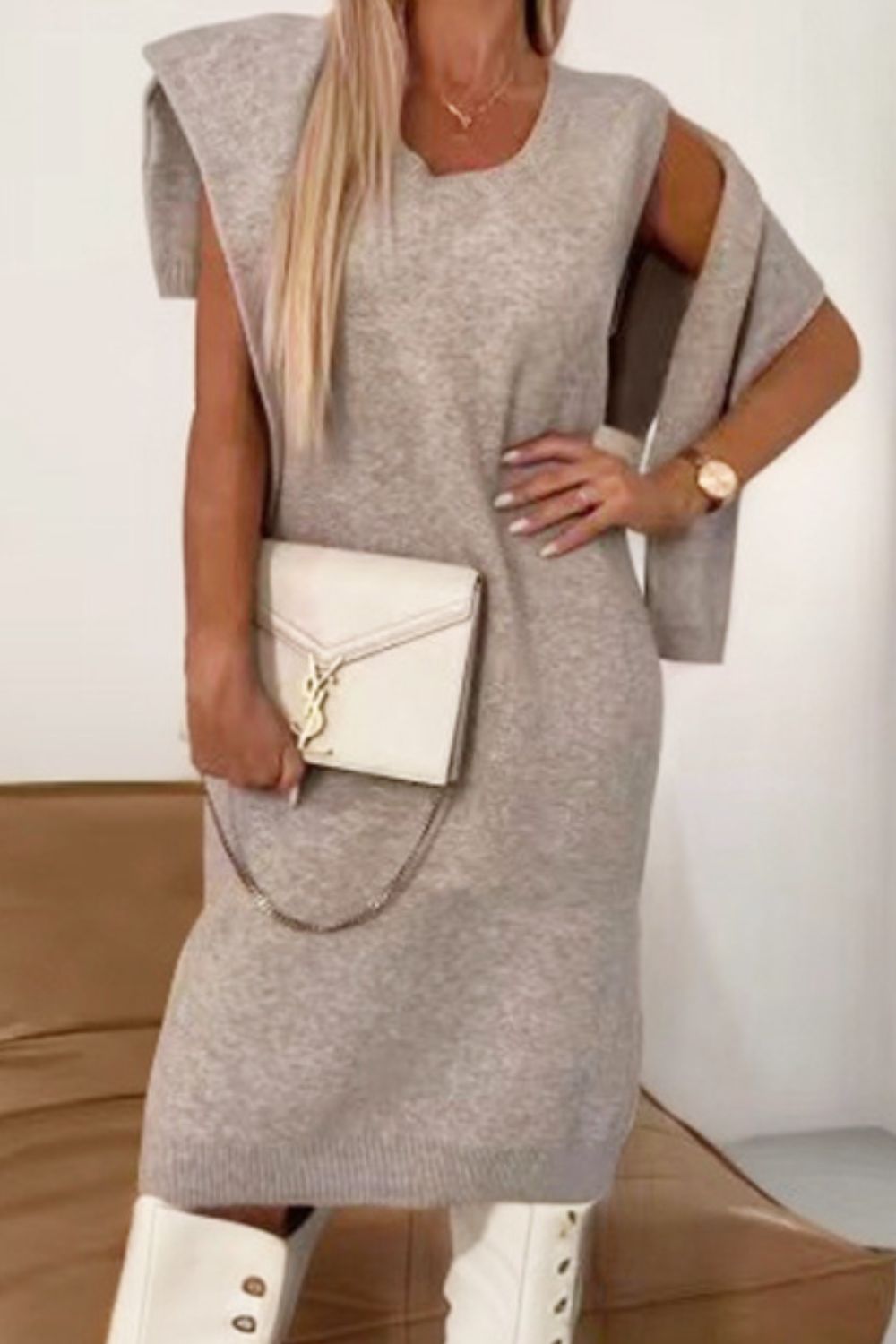 Turtleneck Shoulder Sweater and Midi Dress Sweater Set