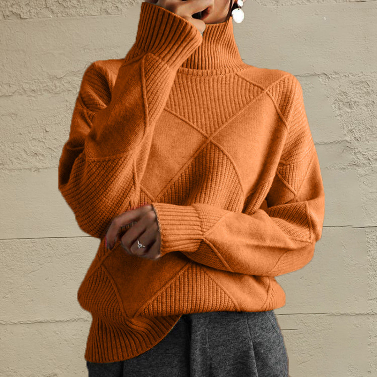 Geometric Turtleneck Sweater