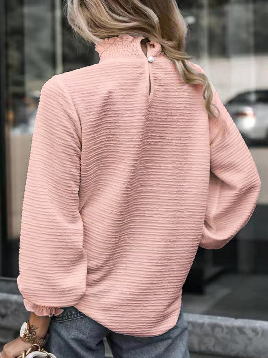 Smocked Long Sleeve Blouse