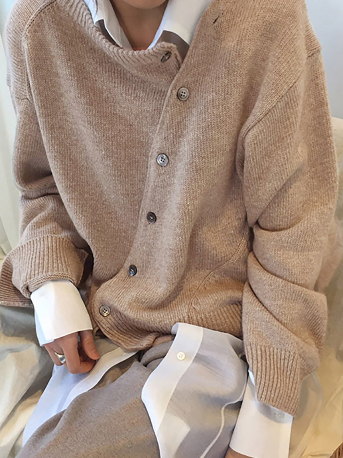 Drop Shoulder Buttoned Cardigan