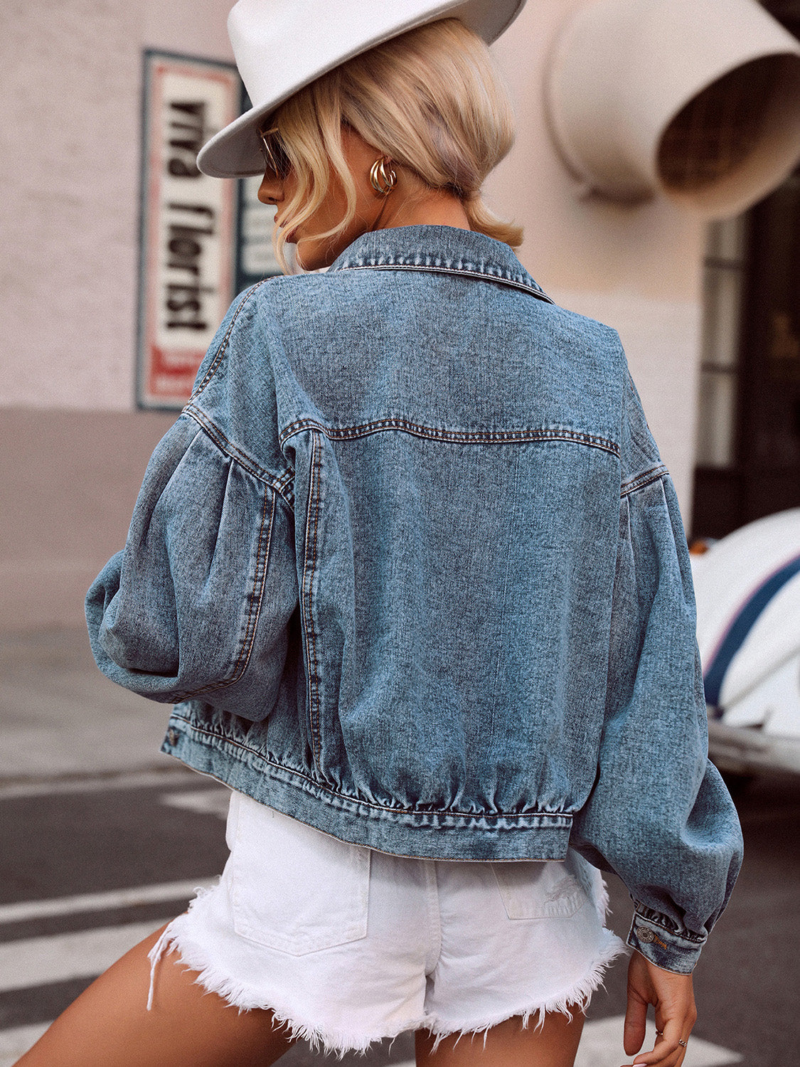 Puffy Sleeve Denim Top