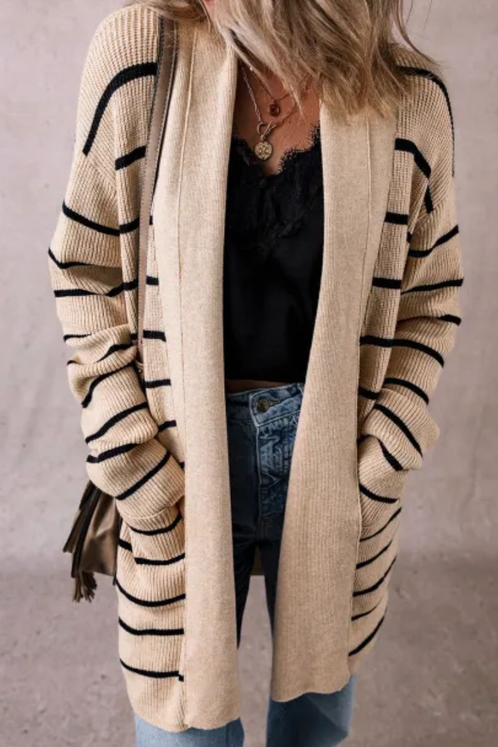 Tan and Black Striped Cardigan