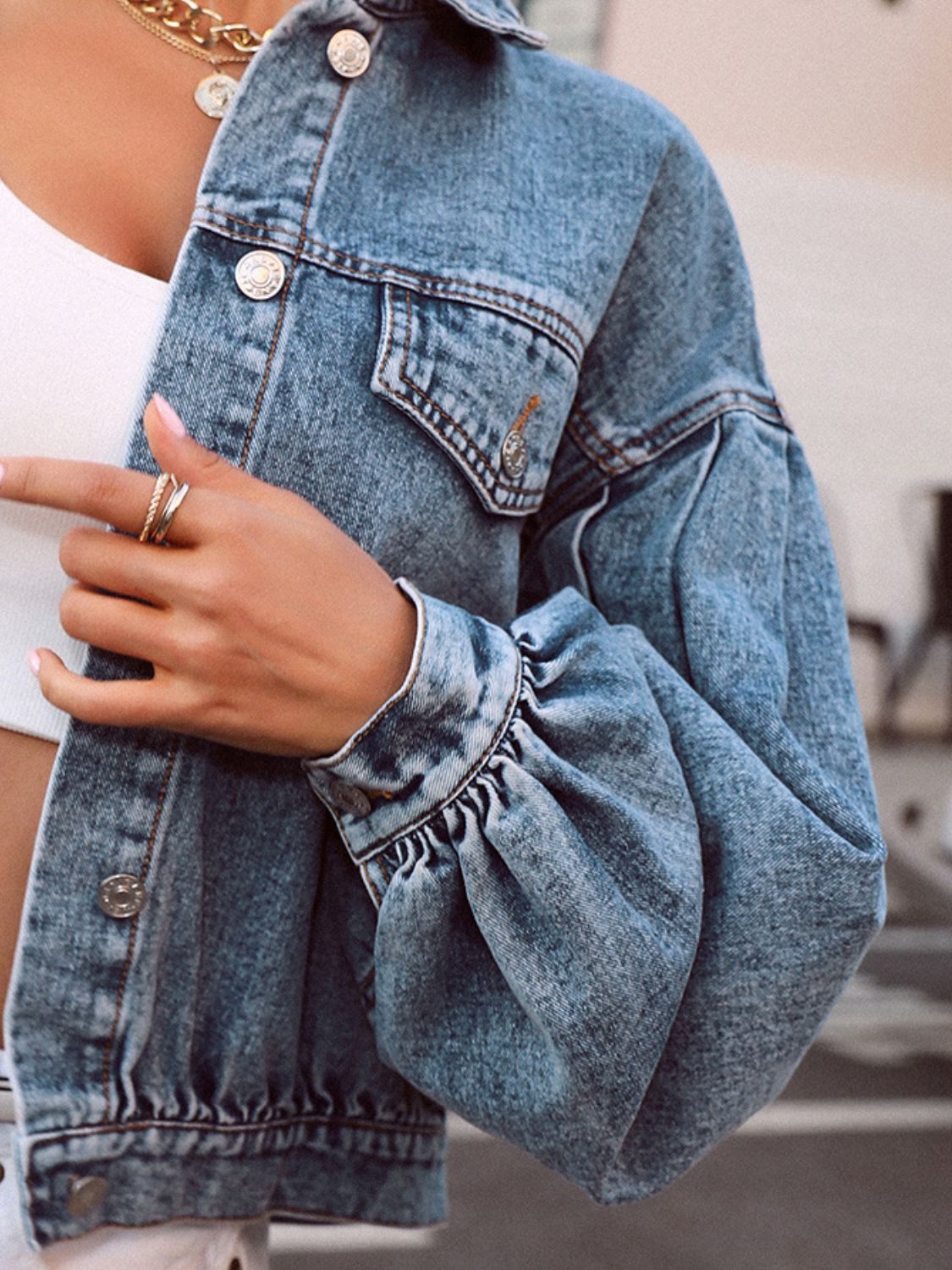Puffy Sleeve Denim Top