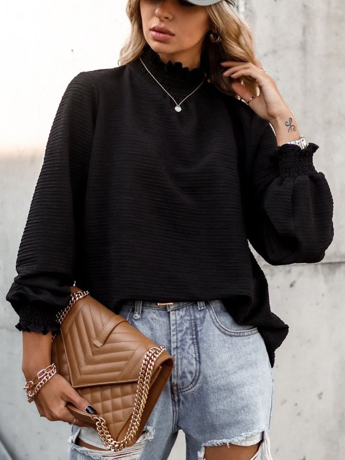 Smocked Long Sleeve Blouse