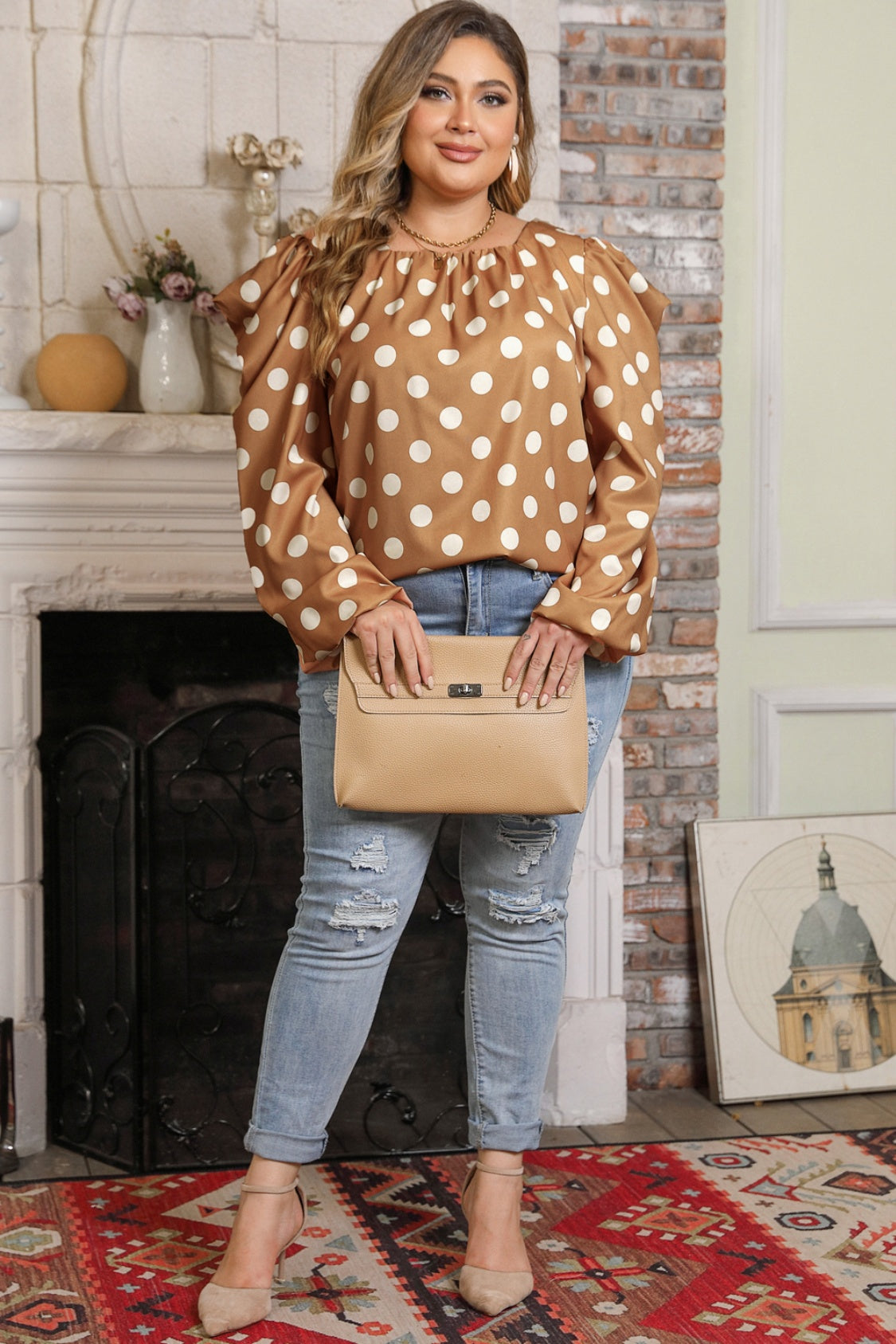Khaki Polka Dot Blouse