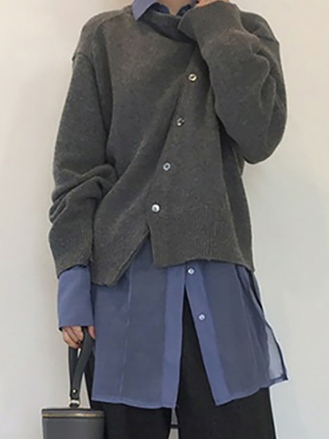 Drop Shoulder Buttoned Cardigan