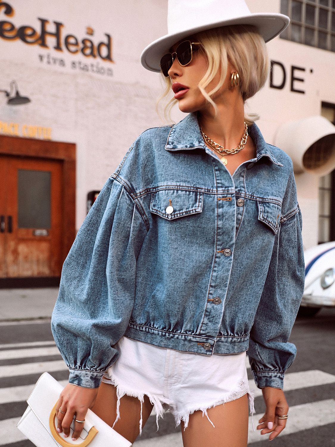 Puffy Sleeve Denim Top