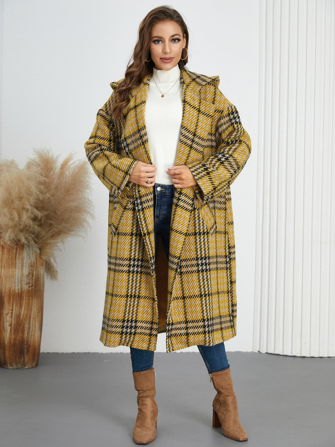 Mustard Plaid Longline Coat