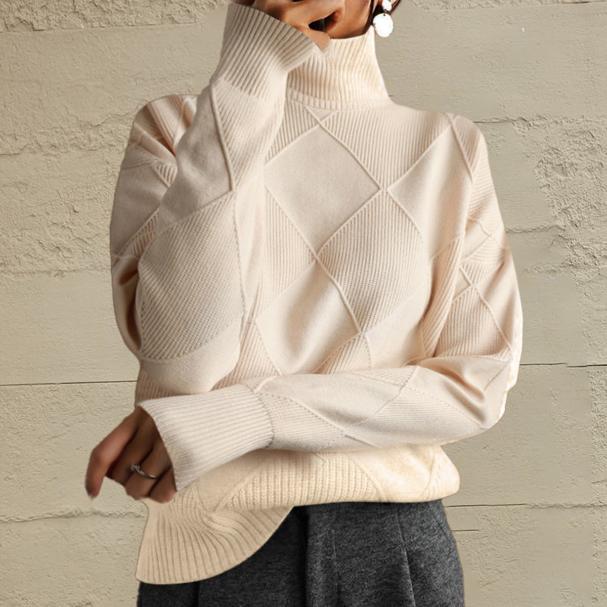 Geometric Turtleneck Sweater
