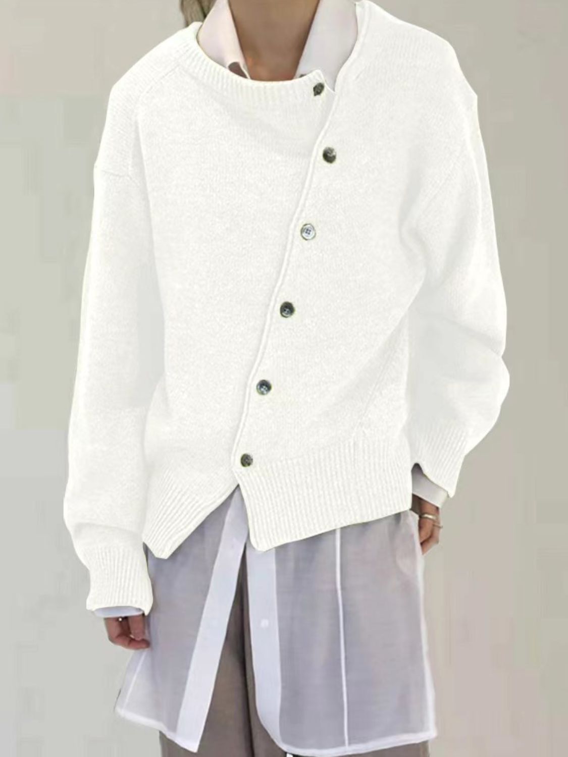 Drop Shoulder Buttoned Cardigan