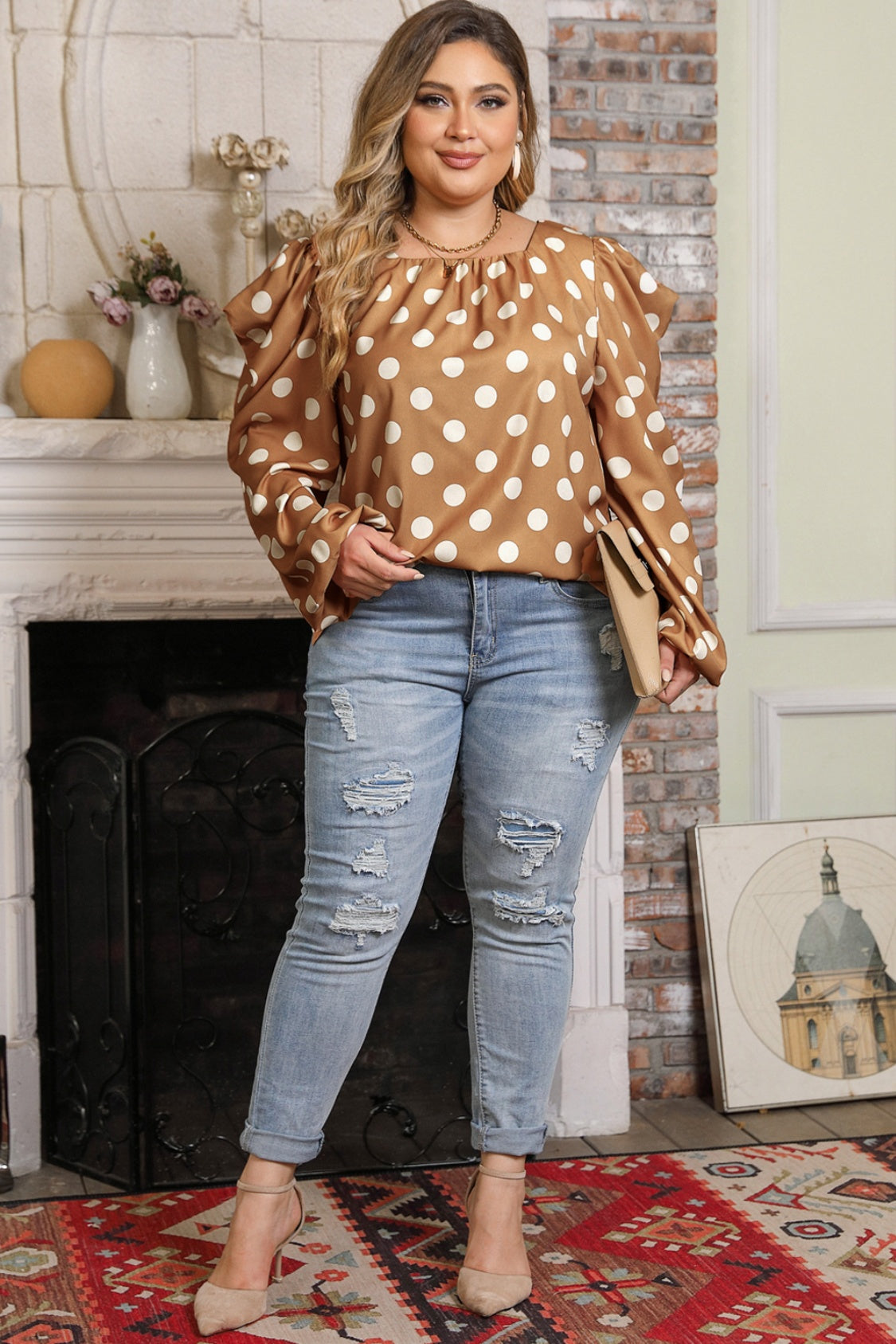 Khaki Polka Dot Blouse
