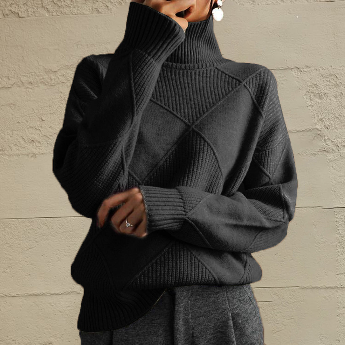 Geometric Turtleneck Sweater