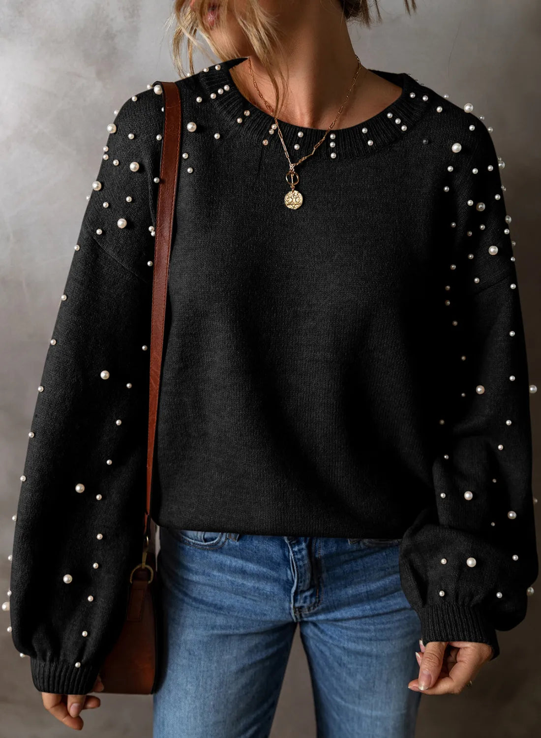 Pearl Detail Sleeve Sweater