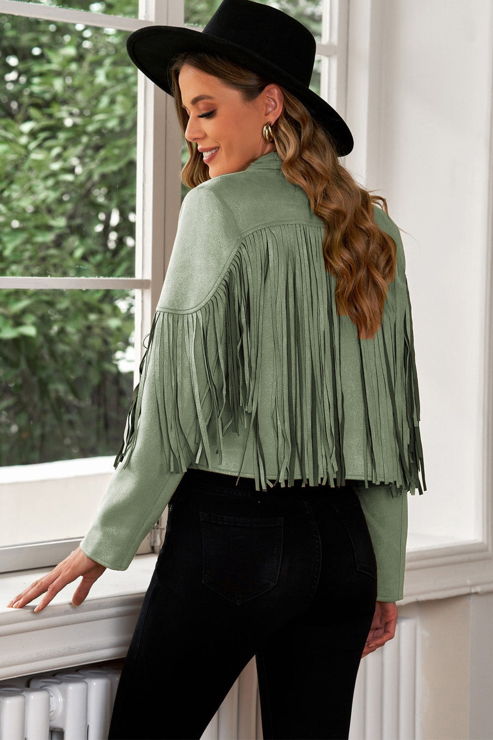 Fringe Trim Collar Cropped Blazer
