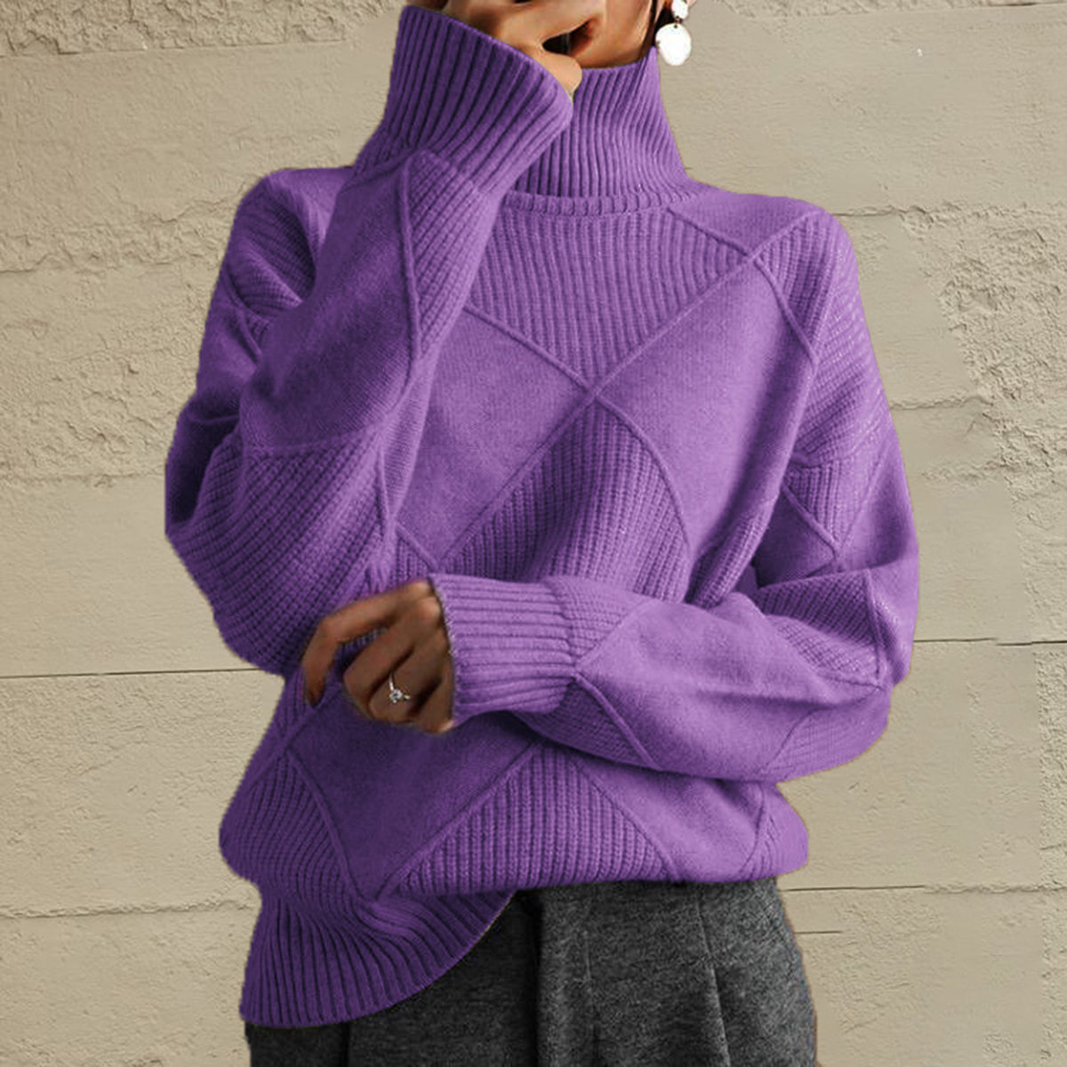 Geometric Turtleneck Sweater