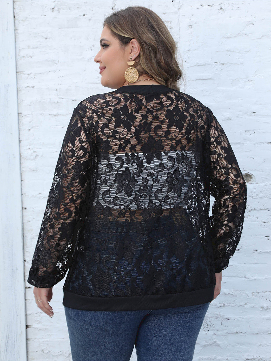 Black Lace Open Front Cardigan