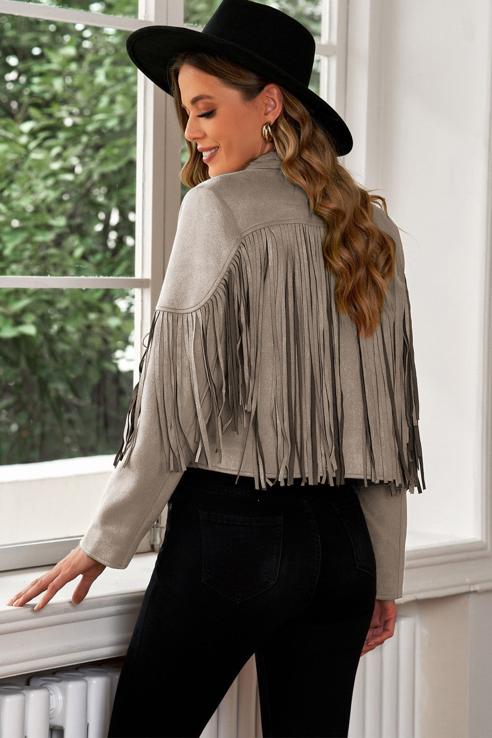 Fringe Trim Collar Cropped Blazer