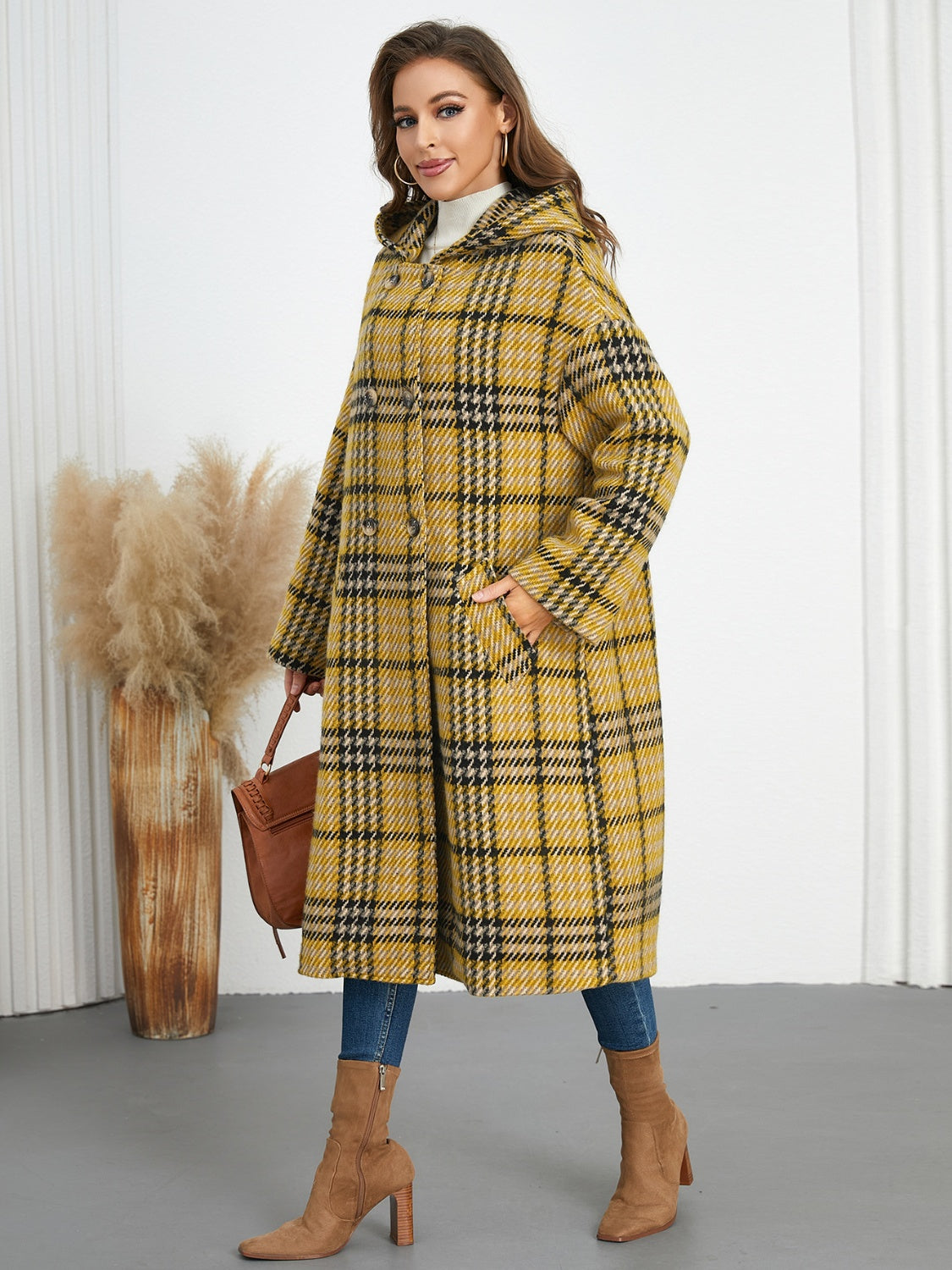 Mustard Plaid Longline Coat