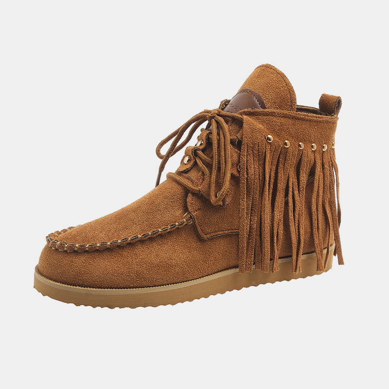 Fringe Studded Toe Canvas Boots