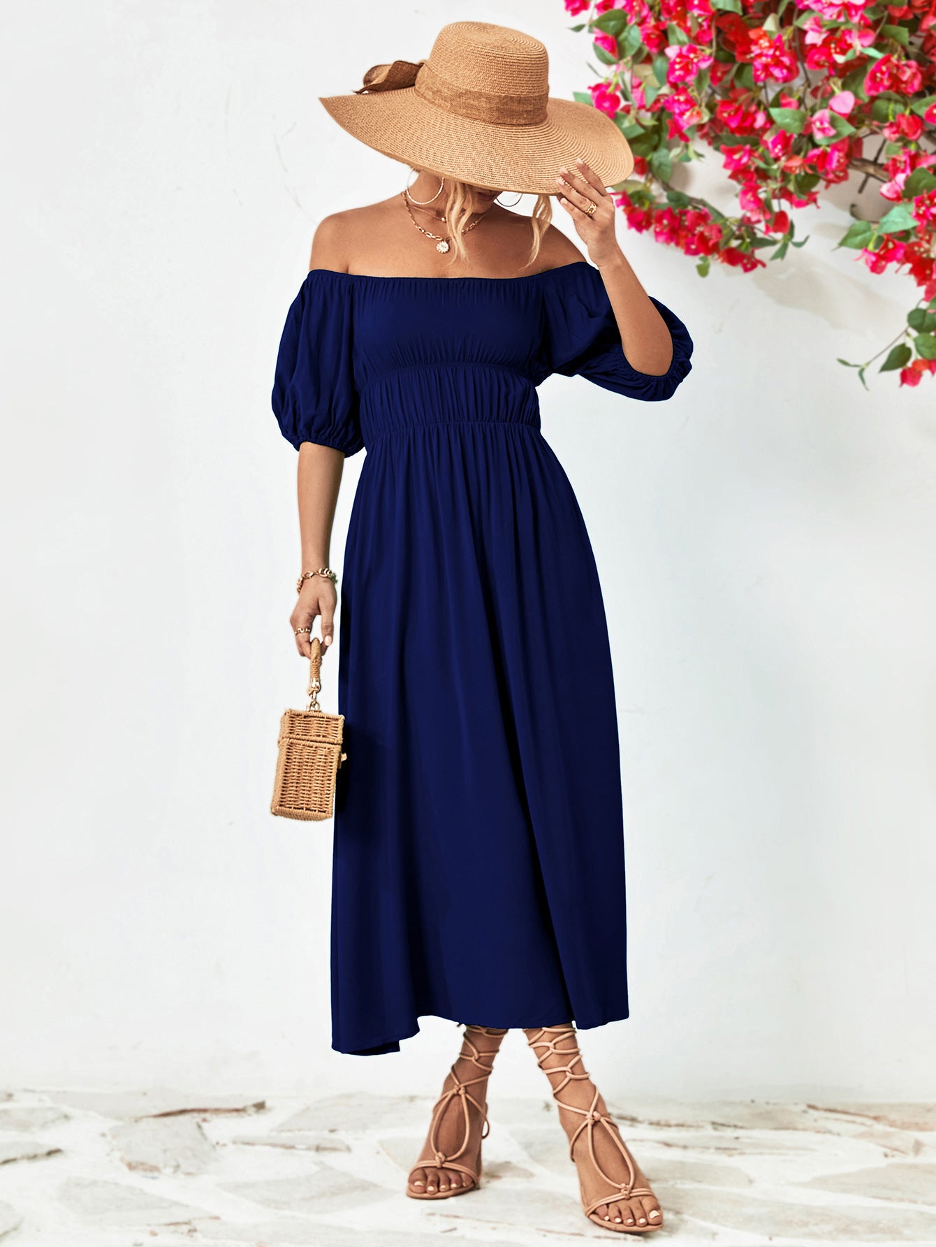 Chic Balloon Sleeve Midi Dress