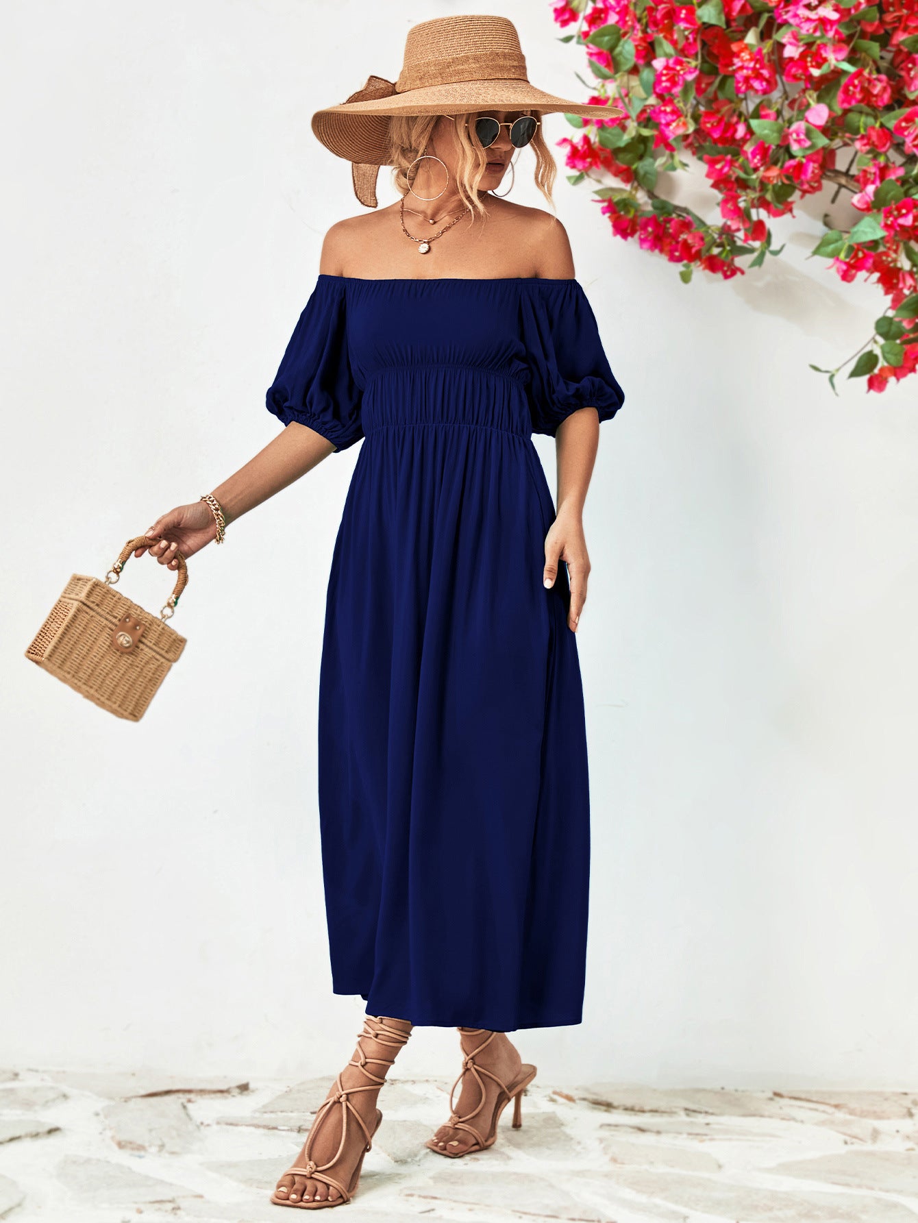 Chic Balloon Sleeve Midi Dress