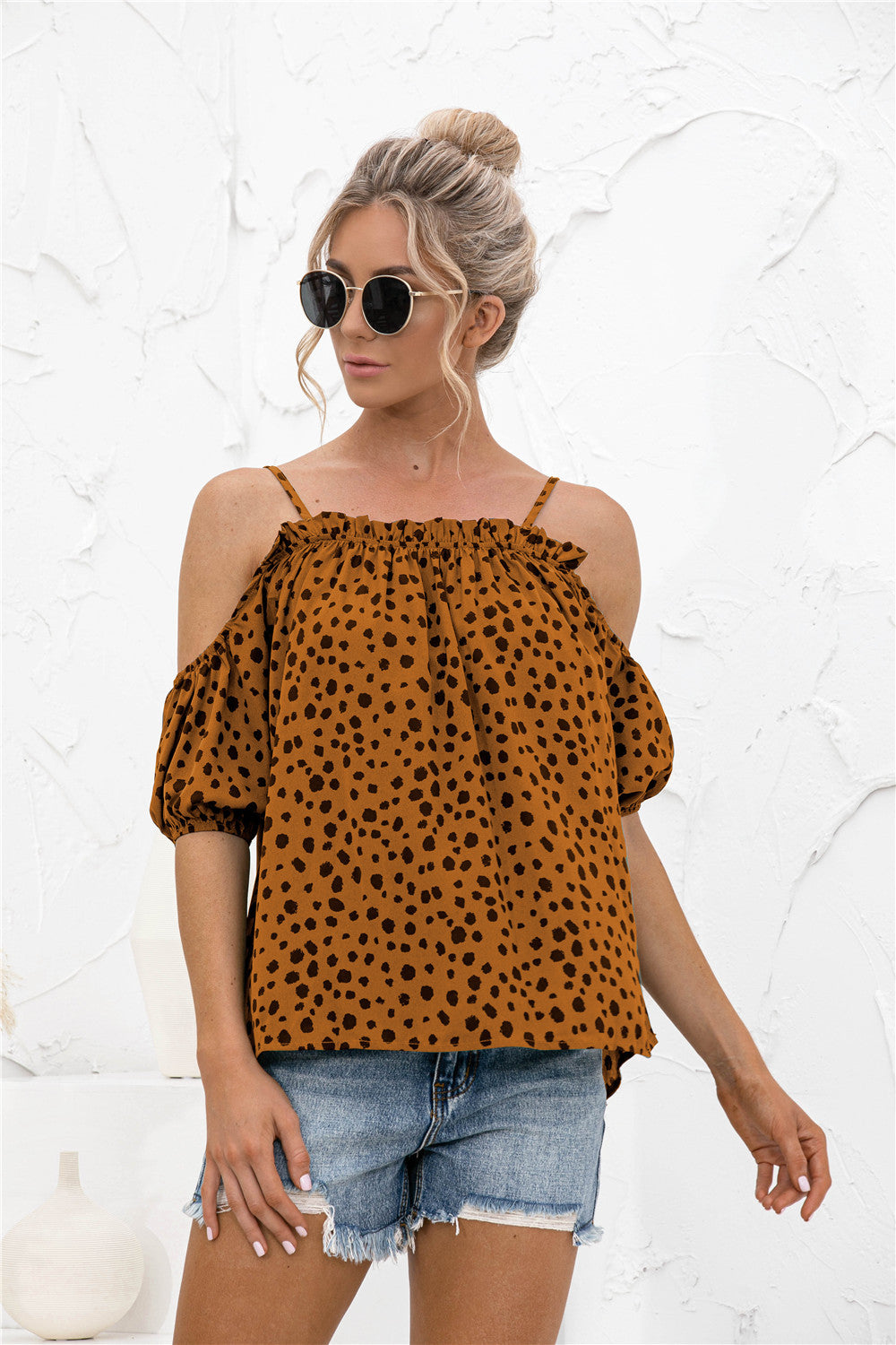 Sassy Dot Cold Shoulder Blouse