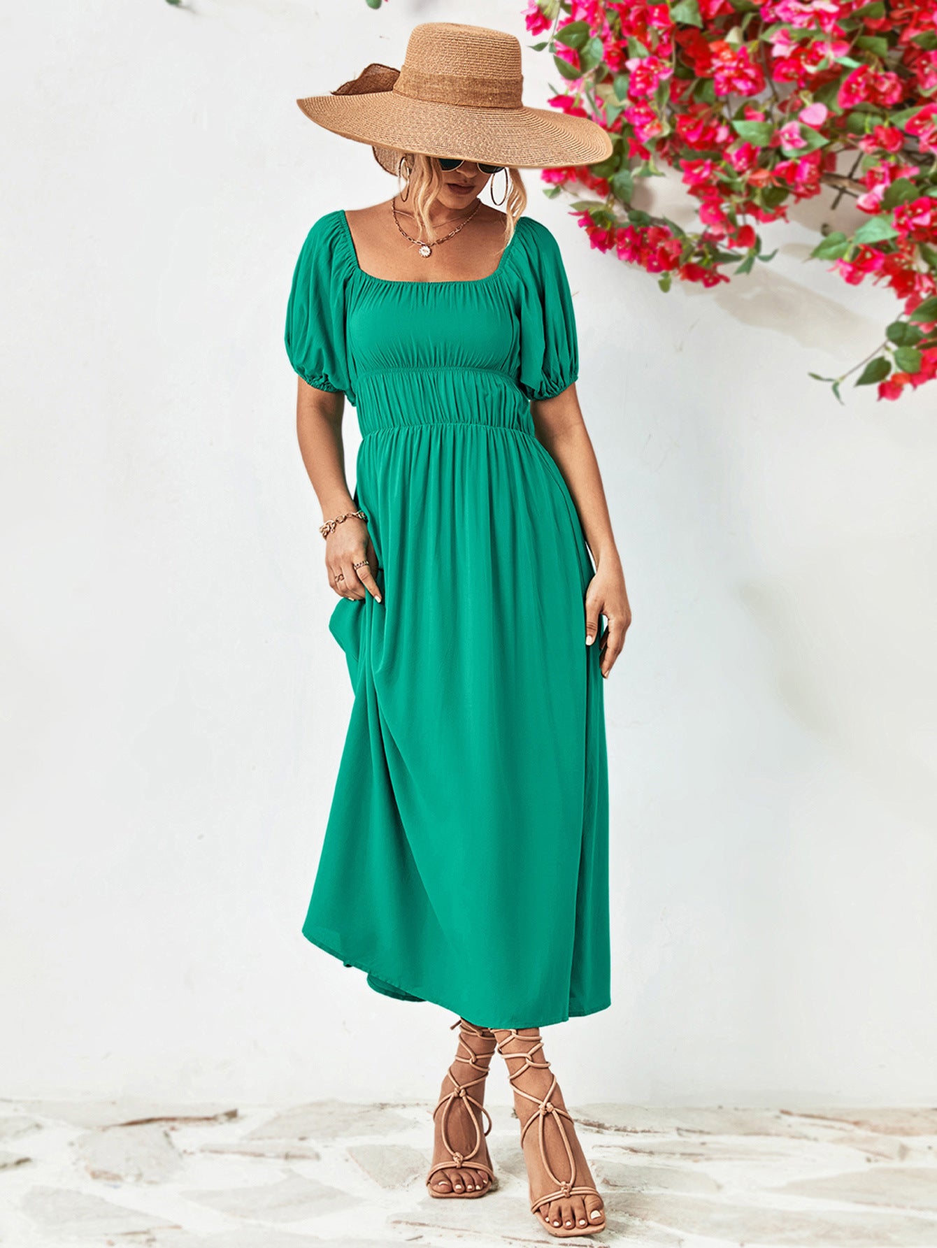 Chic Balloon Sleeve Midi Dress
