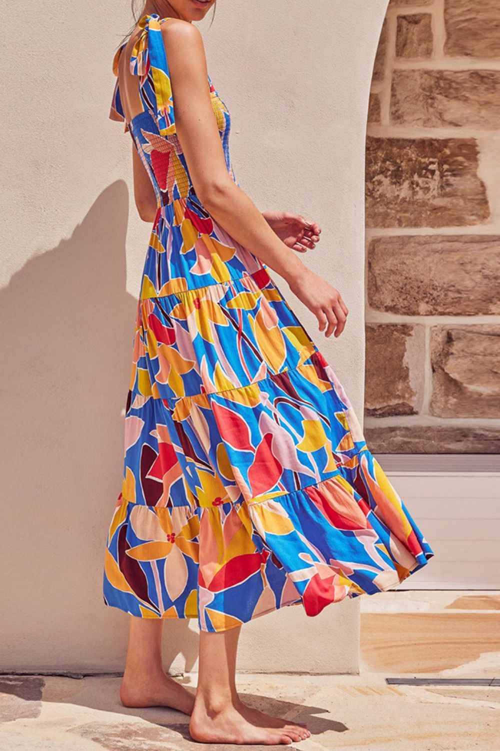 Multicolored Floral Smocked Tiered Dress