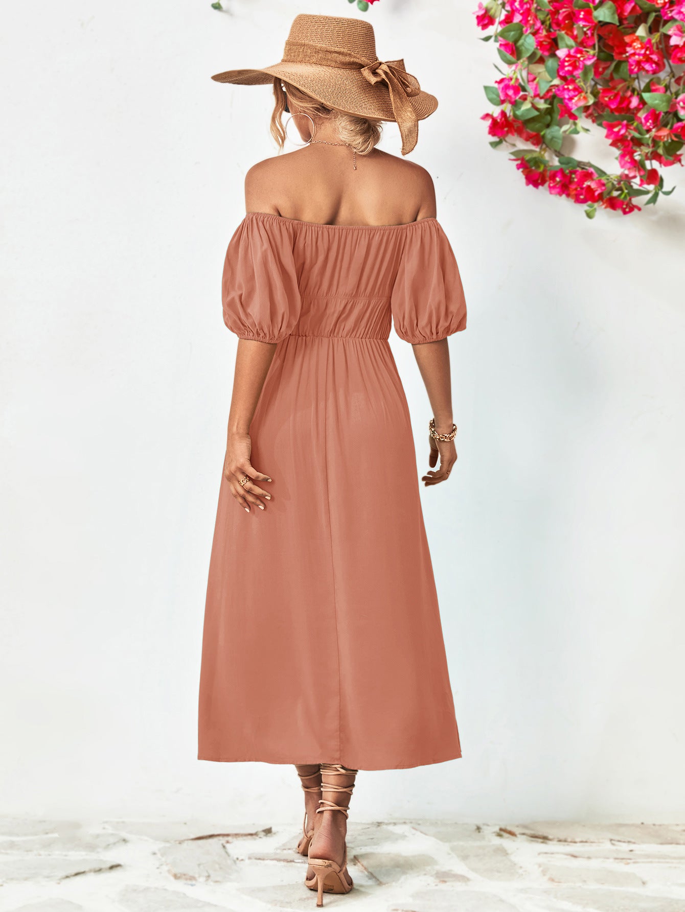 Chic Balloon Sleeve Midi Dress