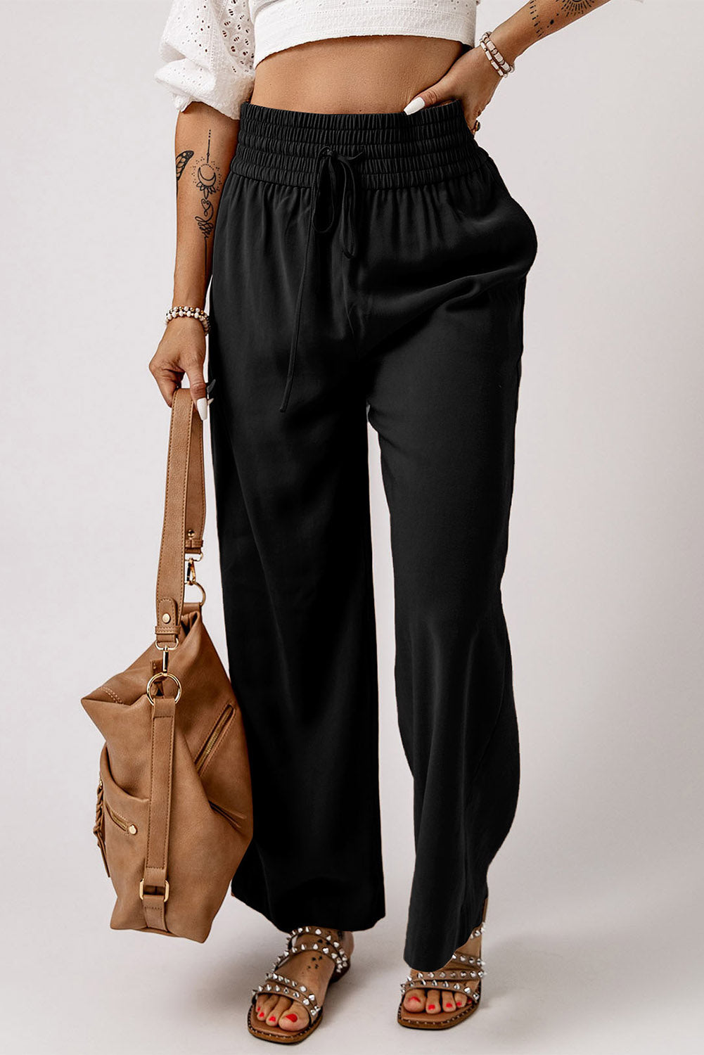 Drawstring Wide Leg Pants