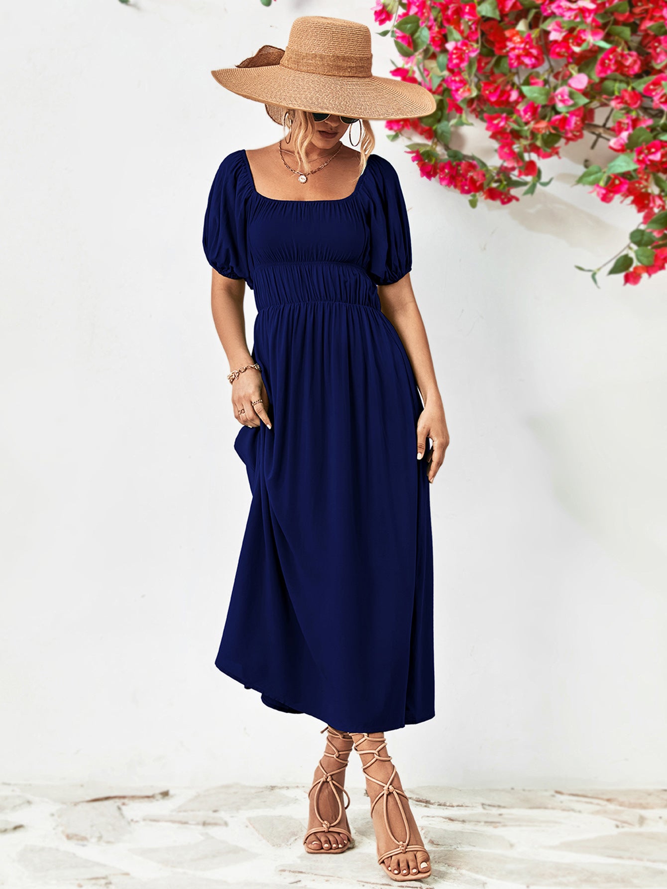 Chic Balloon Sleeve Midi Dress