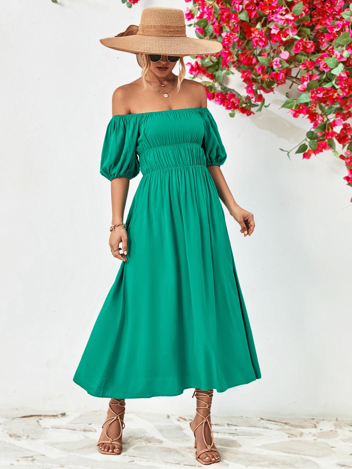 Chic Balloon Sleeve Midi Dress