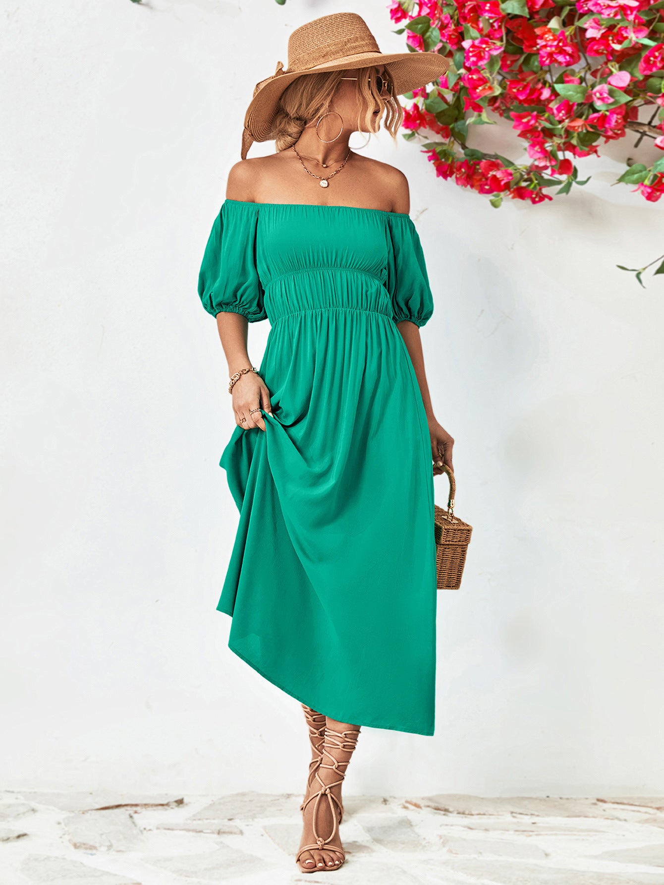 Chic Balloon Sleeve Midi Dress